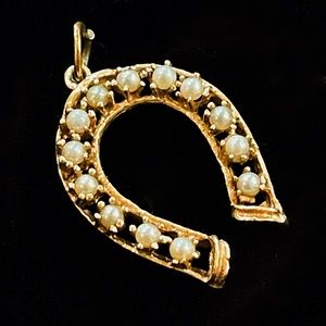 ✨Unique 18k Solid Gold Horseshoe Pendant with Seed Pearls